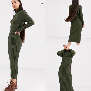 ASOS WHITE Ribbed High Neck Midi Dress